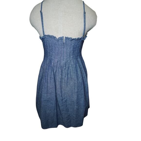 Madewell Blue Chambray Strapless Mini Dress – Size 2 – Ruffle & Pintuck Bodice - Picture 5 of 6